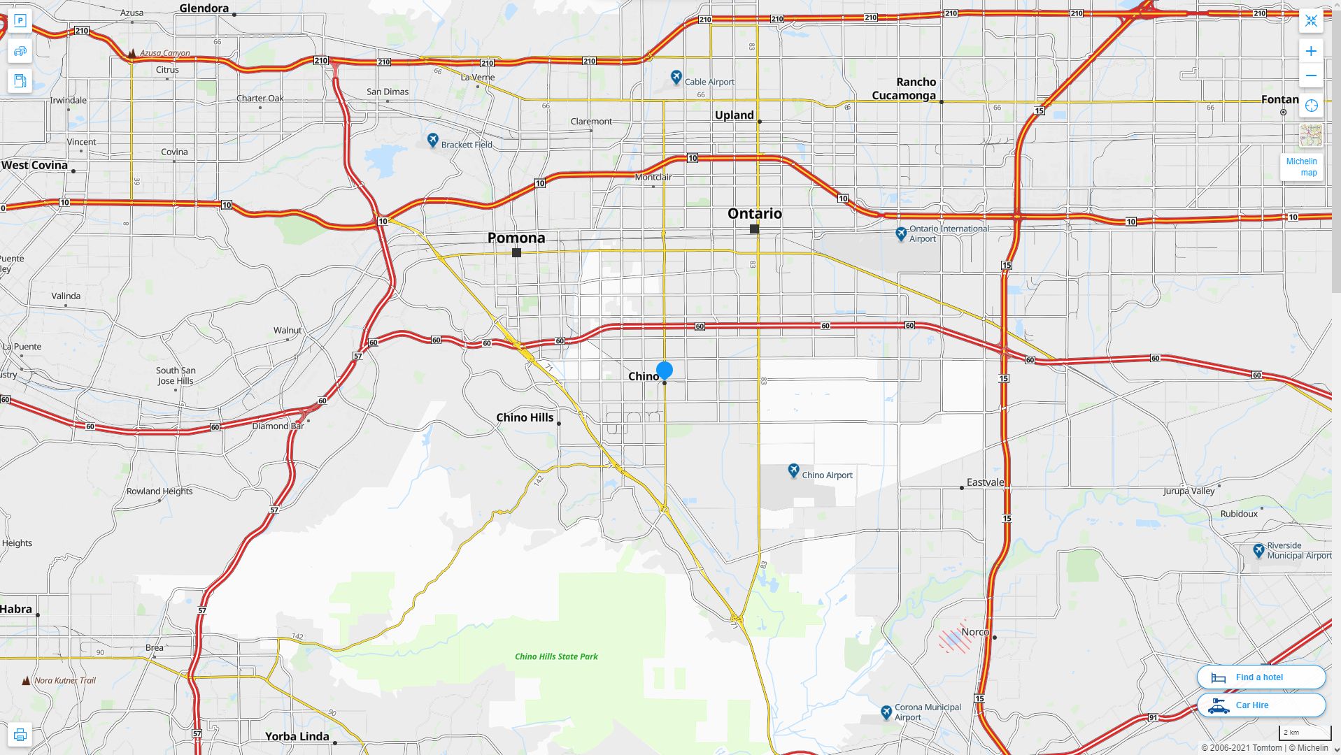 Chino California Highway and Road Map